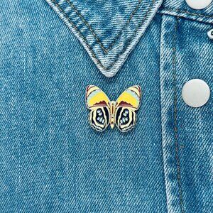 Butterfly Moth Enamel Pin Badge Yellow Teal Gold Metal Insect Brooch Jewelry New